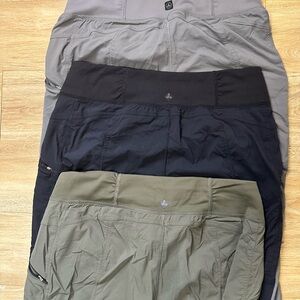 LOT OF 3 Prana Koen Pant Women M Olive Green Gray Outdoor Pull On Stretch Hiking